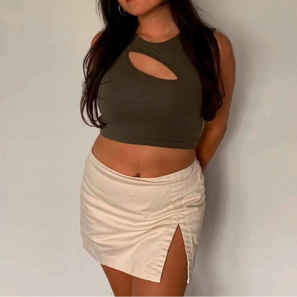 Light Cream Mini Skirt with Slit